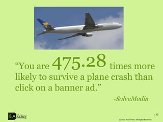 13
© 2014 BIA/Kelsey. All Rights Reserved.© 2014 BIA/Kelsey. All Rights Reserved.
13
“You are times more
likely to survive a plane crash than
click on a banner ad.”
-SolveMedia
475.28
 