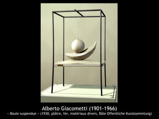 Alberto Giacometti (1901-1966)
« Boule suspendue » (1930, plâtre, fer, matériaux divers, Bâle Offentliche Kunstsammlung)
 
