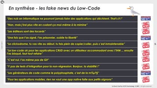 Coin
Coin
!
29
La Duck Conf by OCTO Technology © 2021 - All rights reserved
En synthèse - les fake news du Low-Code
“Des n...