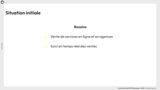 Coin
Coin
!
La Duck Conf by OCTO Technology © 2023 - All rights reserved
Situation initiale
Besoins
๏ Vente de services en ligne et en agences
๏ Suivi en temps réel des ventes
 