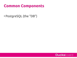 Common Components

●
    PostgreSQL (the “DB”)
 