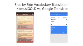 Side by Side Vocabulary Translation:
KamusiGOLD vs. Google Translate
36
 