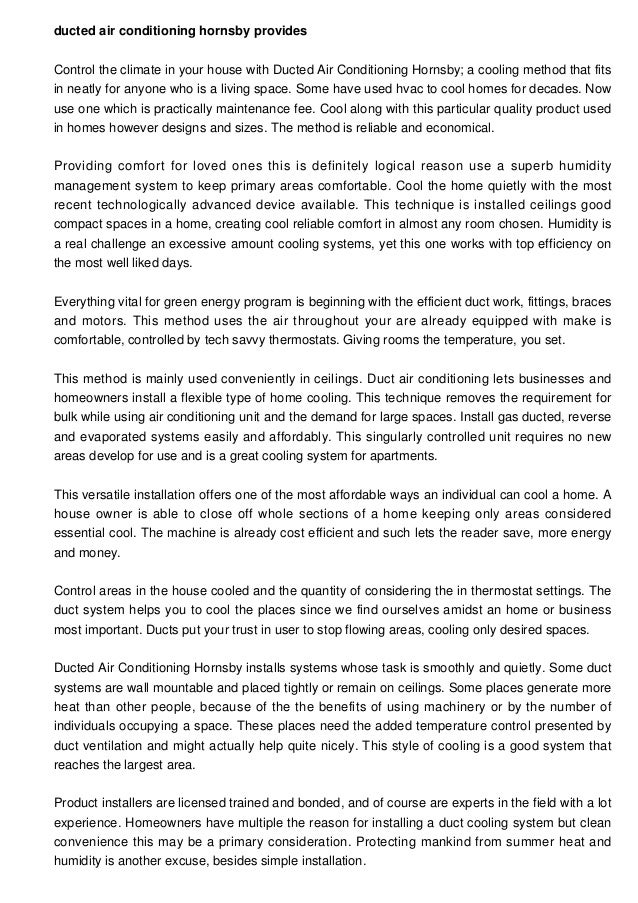 Ducted Air Conditioning Hornsby Provides Home Comfort