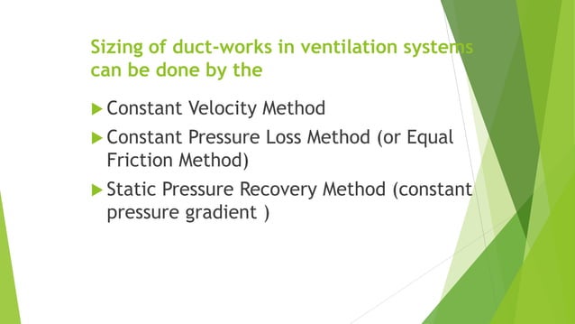 Duct sizing methods and filter types | PPTX