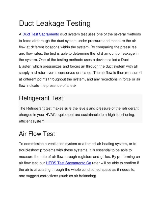Duct test sacramento