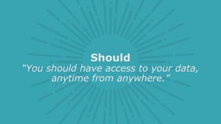 Should
“You should have access to your data,
anytime from anywhere.”
 
