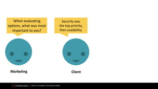How to Increase Conversion Rates
When evaluating
options, what was most
important to you?
Security was
the top priority,
then scalability.
Security
Marketing Client
Scalability
 