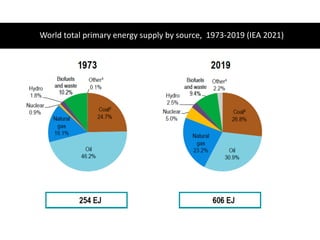 World total primary energy supply by source, 1973-2019 (IEA 2021)
 