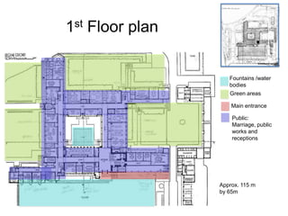 1st Floor plan


                    Fountains /water
                    bodies
                    Green areas

                     Main entrance

                     Public:
                     Marriage, public
                     works and
                     receptions




                 Approx. 115 m
                 by 65m
 
