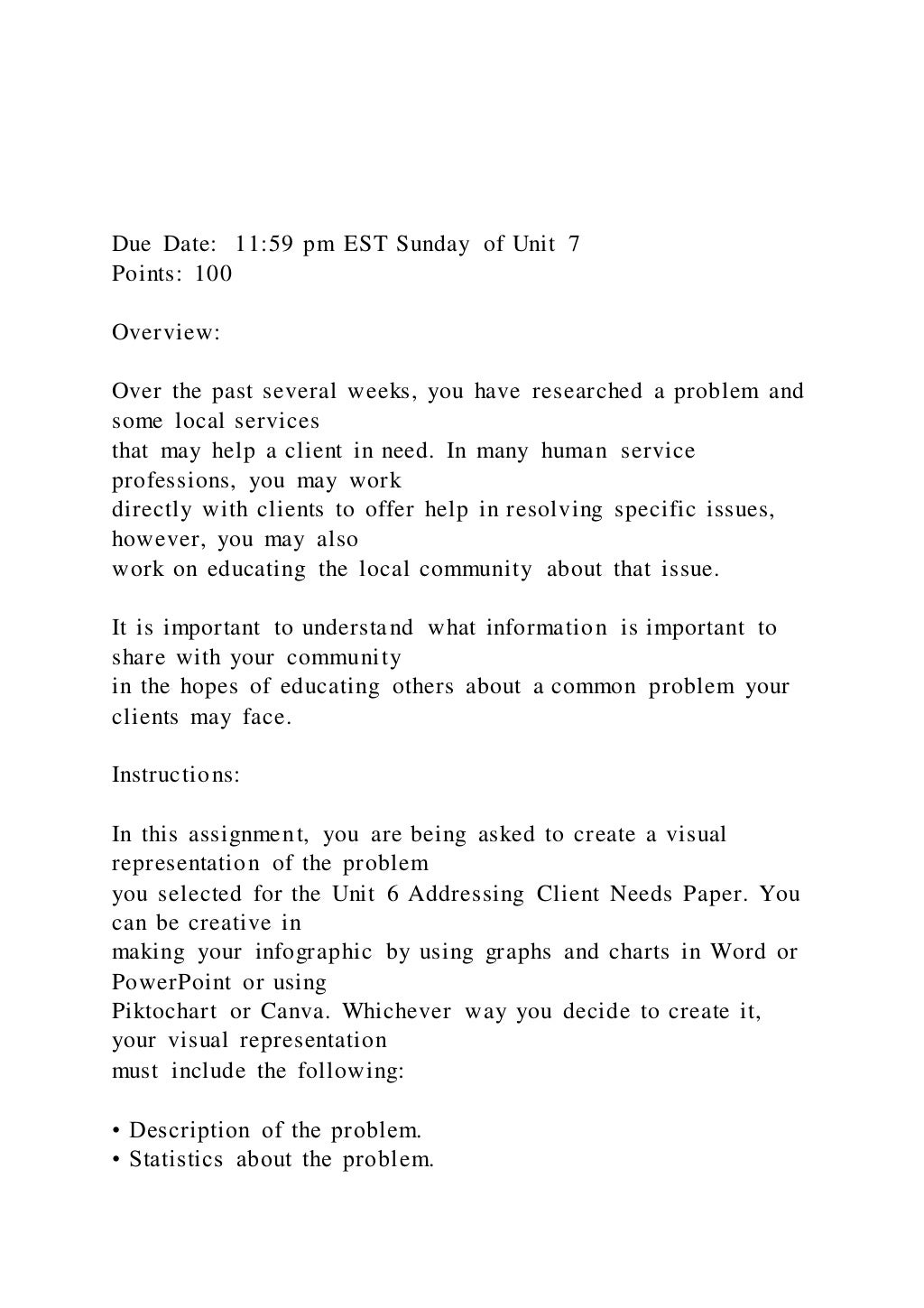 Due Date 1159 pm EST Sunday of Unit 7 Points 100 Ove PDF