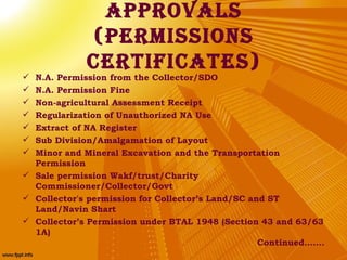 apprOVals
              (perMissiOns
             certiFicates)
 N.A. Permission from the Collector/SDO
 N.A. Permission...