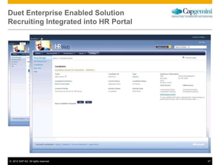 © 2012 SAP AG. All rights reserved. 27
Duet Enterprise Enabled Solution
Recruiting Integrated into HR Portal
 