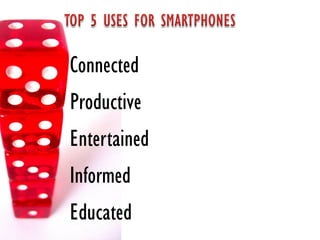 Connected
Productive
Entertained
Informed
Educated
 