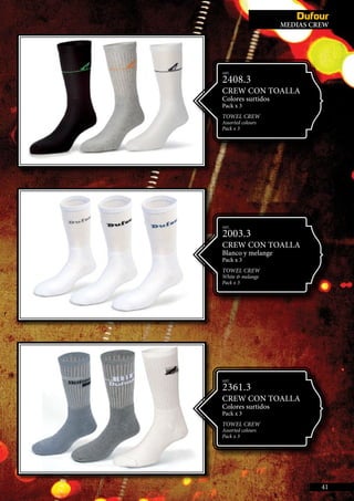 NVISIBLES
ART.
2408.3
CREW CON TOALLA
Colores surtidos
Pack x 3
TOWEL CREW
Assorted colours
Pack x 3
ART.
2003.3
CREW CON TOALLA
Blanco y melange
Pack x 3
TOWEL CREW
White & melange
Pack x 3
ART.
2361.3
CREW CON TOALLA
Colores surtidos
Pack x 3
TOWEL CREW
Assorted colours
Pack x 3
41
MEDIAS CREW
 