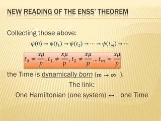 NEW READING OF THE ENSS’ THEOREM
Collecting those above:
the Time is dynamically born ( ).
The link:
One Hamiltonian (one ...