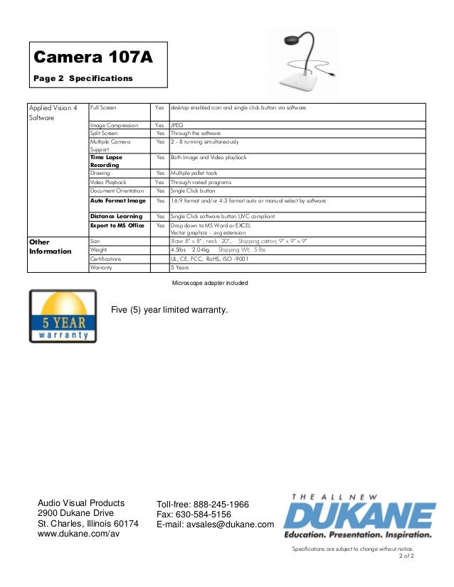 Dukane camera 107 a