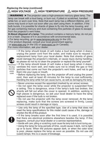 7KH PDUN LQGLFDWHV WKH UHTXLUHPHQW 127 WR GLVSRVH WKH HTXLSPHQW
LQFOXGLQJ DQ VSHQW RU GLVFDUGHG EDWWHULHV RU DFFXPXODWRUV DV XQVRUWHG
PXQLFLSDO ZDVWH EXW XVH WKH UHWXUQ DQG FROOHFWLRQ VVWHPV DYDLODEOH
,I WKH EDWWHULHV RU DFFXPXODWRUV LQFOXGHG ZLWK WKLV HTXLSPHQW GLVSOD
WKH FKHPLFDO VPERO +J G RU 3E WKHQ LW PHDQV WKDW WKH EDWWHU KDV D
KHDY PHWDO FRQWHQW RI PRUH WKDQ  0HUFXU RU PRUH WKDQ 
DGPLXP RU PRUH WKDQ  /HDG
Regulatory notices (continued)
WARNING Ź.HHS VPDOO SDUWV DZD IURP FKLOGUHQ DQG SHWV 7DNH FDUH
QRW WR SXW LQ WKH PRXWK ,I VZDOORZHG FRQVXOW D SKVLFLDQ LPPHGLDWHO IRU
HPHUJHQF WUHDWPHQW
 