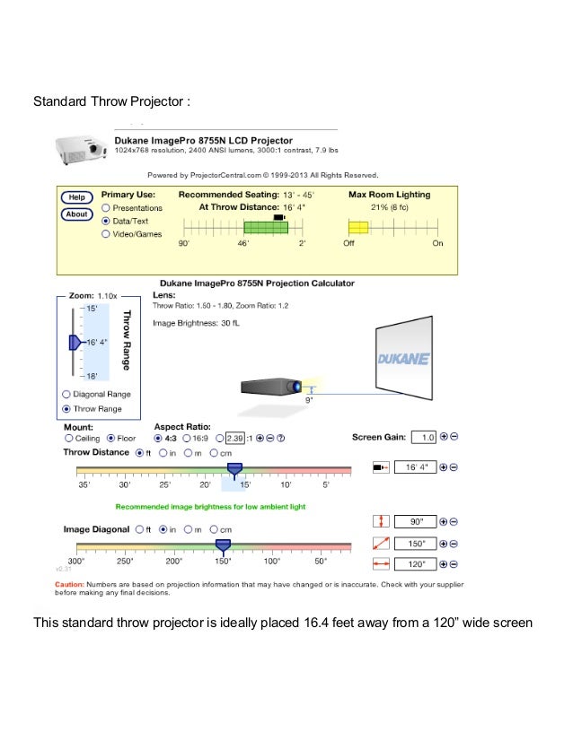 Dukane projector distance calculator 2013
