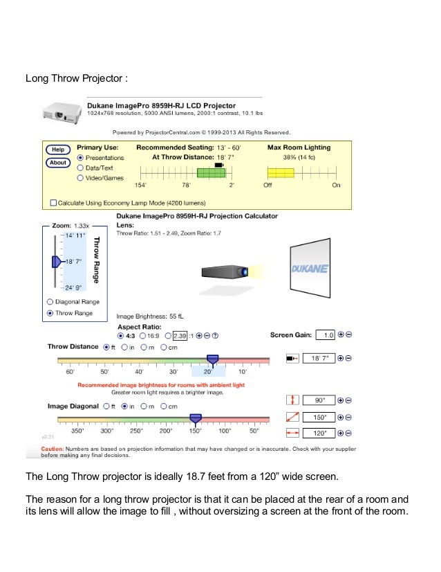 Dukane projector distance calculator 2013