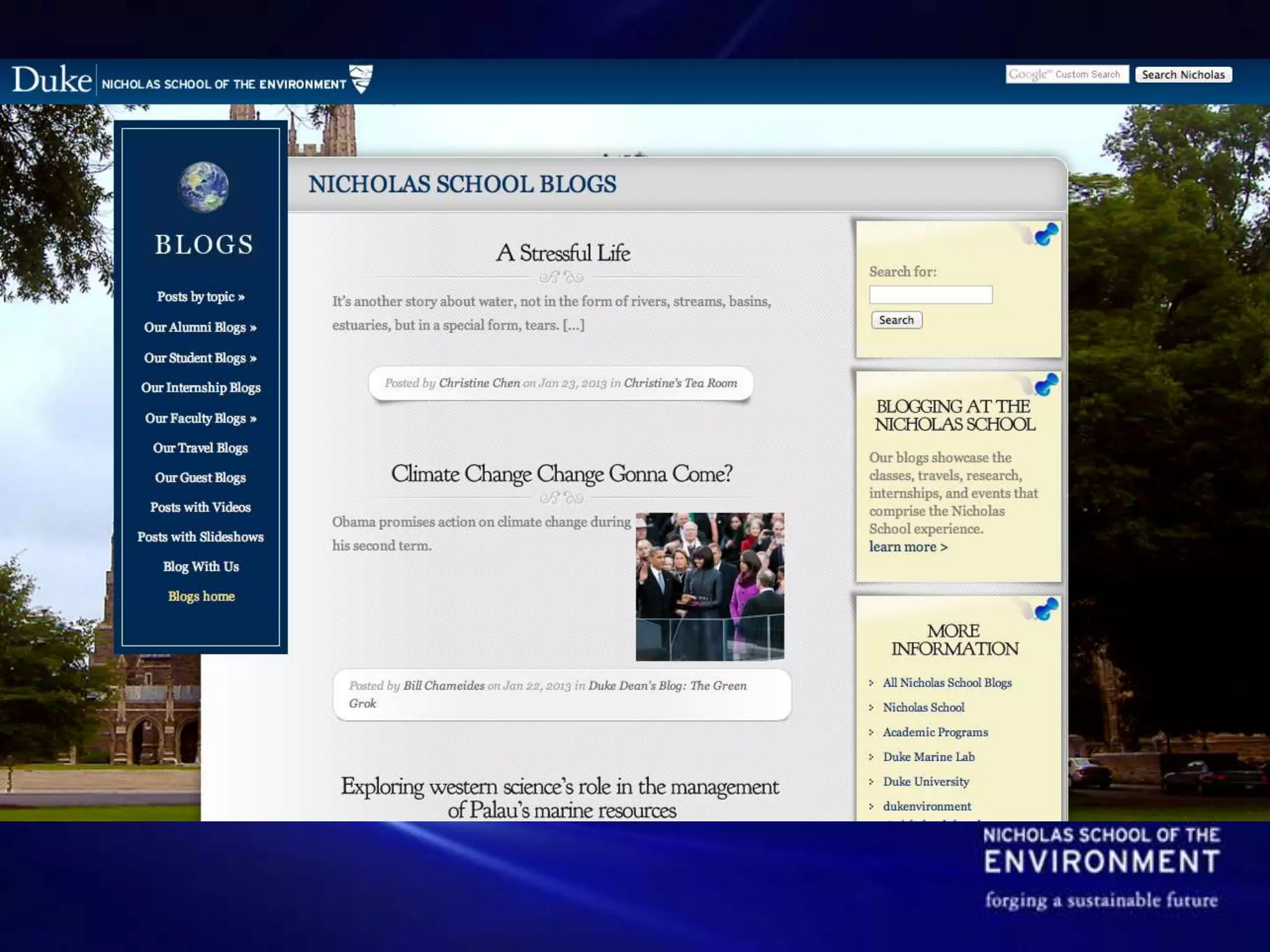 Title in Garamond 3 here

   Subtitle to go here in interstate
     Both fonts can download at
http://www.duke.edu/styleguide.html




           William Chameides
Dean of the Nicholas School of the Environment
 