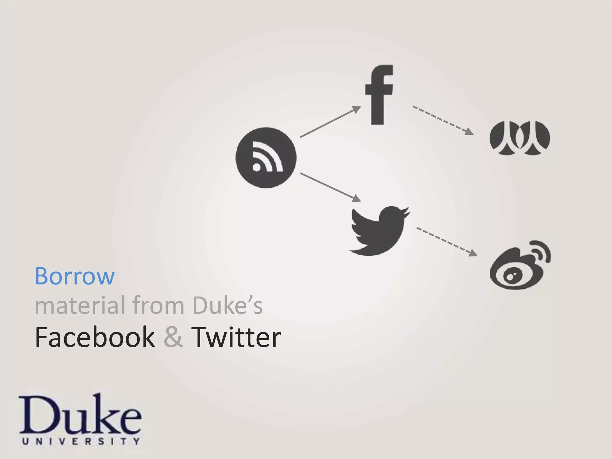 Borrow
material from Duke’s
Facebook & Twitter
 