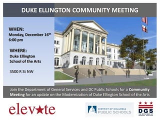 Duke Ellington School of the Arts Community Meeting Flyer