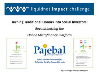 Turning Traditional Donors into Social Investors: Revolutionizing the  Online Microfinance Platform l a a j b e P Development Solutions Direct Online Relationships, Definitive On-the-Ground Results by Rob Krieger and Jessie Margolis 