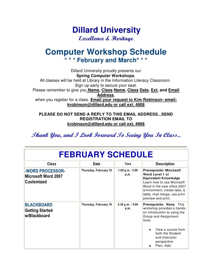 DU Library Training Classes Schedule Spring 2010