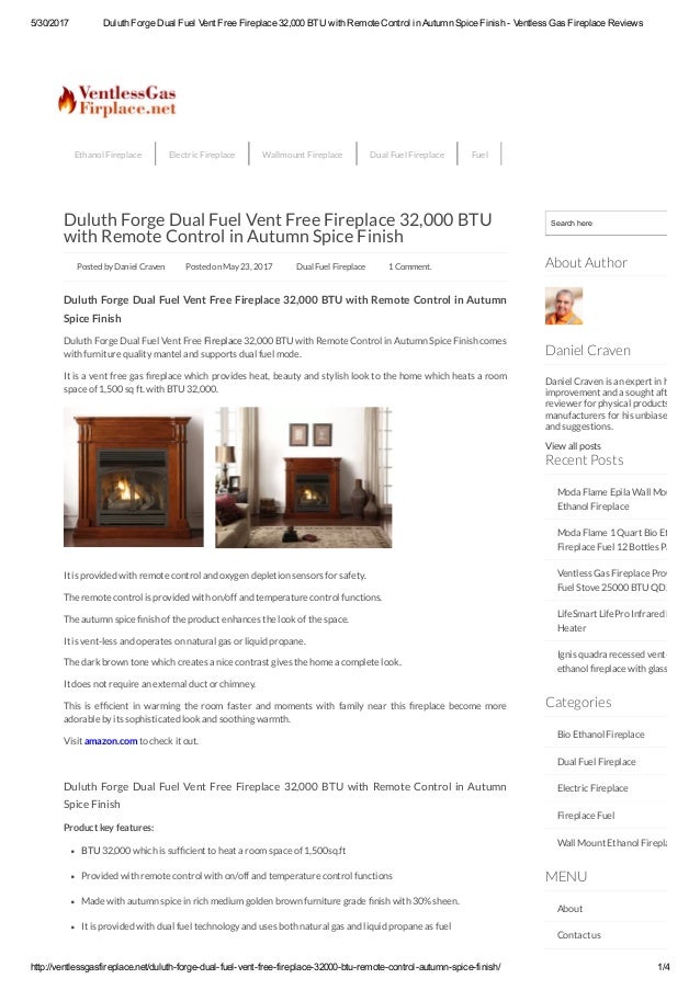Duluth Forge Dual Fuel Vent Free Fireplace 32 000 Btu With Remote Con