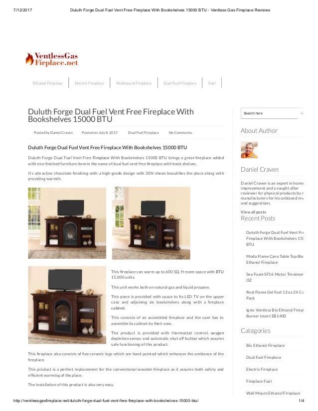 Duluth Forge Dual Fuel Vent Free Fireplace With Bookshelves 15000 Btu