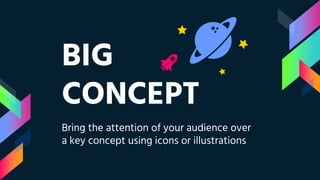 BIG
CONCEPT
Bring the attention of your audience over
a key concept using icons or illustrations
 