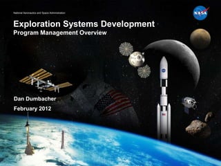 National Aeronautics and Space Administration




Exploration Systems Development
Program Management Overview




Dan Dumbacher
February 2012
 