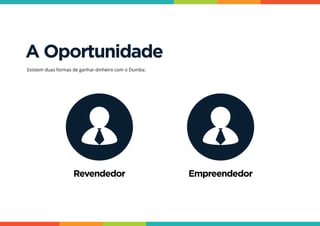 A Oportunidade
Revendedor Empreendedor
Existem duas formas de ganhar dinheiro com o Dumba:
 