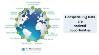 http://www.millennium-project.org/
Geospatial Big Data
are
societal
opportunities
 