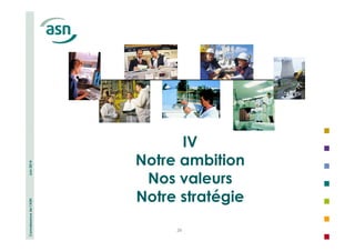 Connaissance de l’ASN Juin 2014 
28 
IV 
Notre ambition 
Nos valeurs 
Notre stratégie 
 