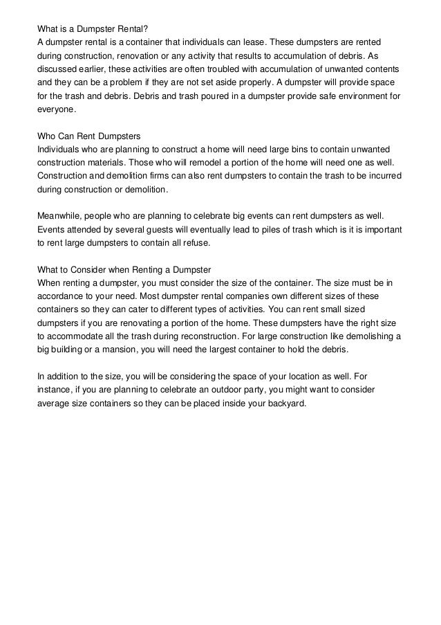 Roll Off Dumpster Prices Guide to Hiring a Dumpster Rental Firm