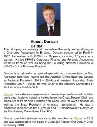 Duncan Calder - China Specialist, Ex-KPMG Perth, Australia