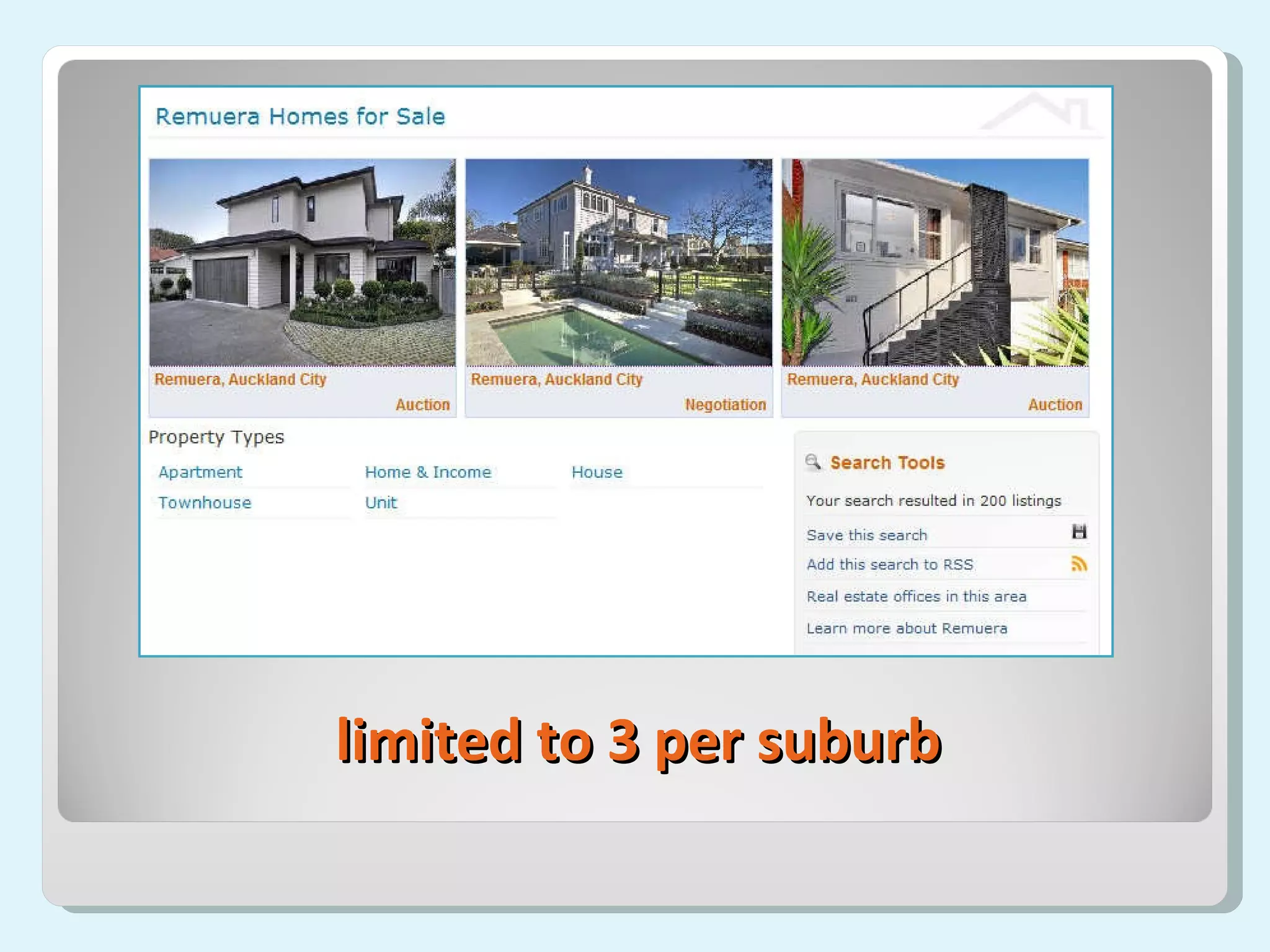 limited to 3 per suburb 