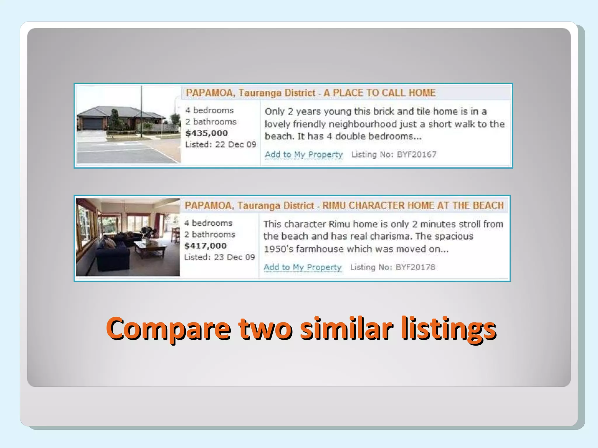 Compare two similar listings 