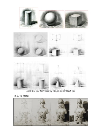 Hình 17. Các bước mẫu vẽ các hình khối thạch cao
1.5.2. Vẽ tƣợng
 