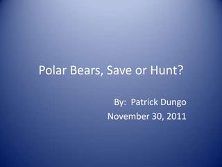 Polar Bears, Save or Hunt?

             By: Patrick Dungo
            November 30, 2011
 