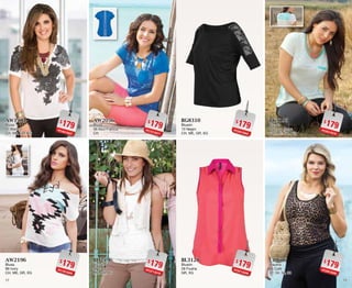 1817
$179PC4812527
AW1401
Blusa
01 Blanco
CH, ME, GR, XG
$179PC1912505
AW2196
Blusa
96 Ivory
CH, ME, GR, XG
$179PC5912583
BG8310
Blusón
10 Negro
CH, ME, GR, XG
$179PC9712506
BL3128
Blusón
28 Fiusha
GR, XG
$179PC7212571
AW2056
Blusa
56 Azul Francia
CH
$179PC3712518
BD2496
Blusón
96 Ivory
ME, GR, XG
$179PC8512576
BK5195
Blusón
95 Ivory Jaspe
CH, ME, GR, XG
$179PC0912599
CI0606
Playera
06 Café
32, 34, 36, 38
 