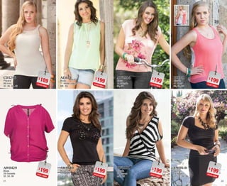 2221
$189PC4813200
CD5296
Playera
96 Ivory
32, 36, 38, 40
$199PC9113900
AW0429
Blusa
29 Grosella
32, 34, 36
$199PC7513940
AW2914
Blusa
14 Salmón
34, 36
$199PC6113927
BW2101
Blusón
01 Blanco
ME, XG
$199PC6013904
AI3671
Blusa
71 Verde Laguna
ME, XG
$199PC2513919
AW1610
Blusa
10 Negro
CH, ME, GR, XG
$199PC8713994
BI0341
Blusón
41 Coral
32, 34, 36
$199PC2813908
VW0410
Vestido
10 Negro
32, 34, 36, 38
 