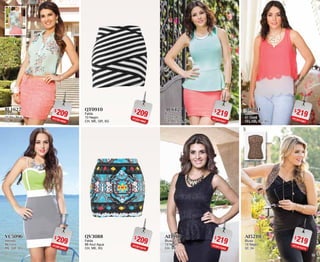 2625
$209PC7814650
BL1627
Blusón
27 Sky Blue
XG
$209PC9814653
VC5096
Vestido
96 Ivory
ME, GR, XG
$219PC5415321
AC6127
Blusa
27 Sky Blue
CH, ME, GR, XG
$219PC8515382
AI3910
Blusa
10 Negro
CH, ME
$209PC8214662
QT0910
Falda
10 Negro
CH, ME, GR, XG
$209PC5014616
QV3088
Falda
88 Azul Agua
CH, ME, XG
$219PC3915367
AI0541
Blusa
41 Coral
CH, ME, GR, XG
$219PC1815374
AI5210
Blusa
10 Negro
32, 34
 