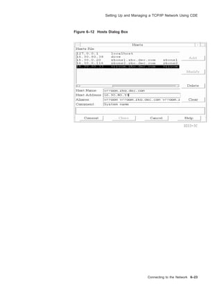 Setting Up and Managing a TCP/IP Network Using CDE
Figure 6–12 Hosts Dialog Box
SDI3-3C
Connecting to the Network 6–23
 