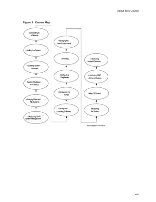 About This Course
Figure 1 Course Map
SystemShutdown
andStartup
Archiving
Configuring
Peripherals
ZKOX−055000111−01−RGS
Monitoring
theSystem
InstallingtheSystem
ManagingDisksand
FileSystems
UpdatingSystem
Firmware
Loadingand
LicensingSoftware
Kernel
Configuringthe
UserEnvironment
Managingthe
UsingDECevent
IntroducingUNIX
SystemManagement
IntroducingSMP,
Connectingto
aNetwork
LSM,andClusters
Introducing
NetworkServices
xxiii
 