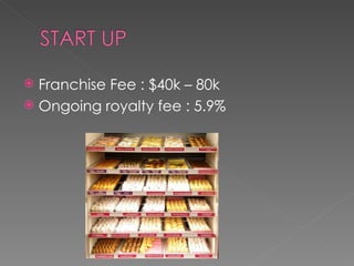 Franchise Fee : $40k – 80k  Ongoing royalty fee : 5.9% 