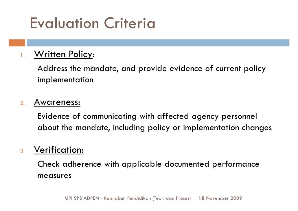 Policy Analysis Evaluating Policy Performance