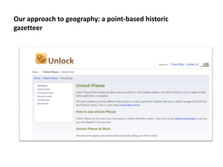 Our approach to geography: a point-based historic
gazetteer