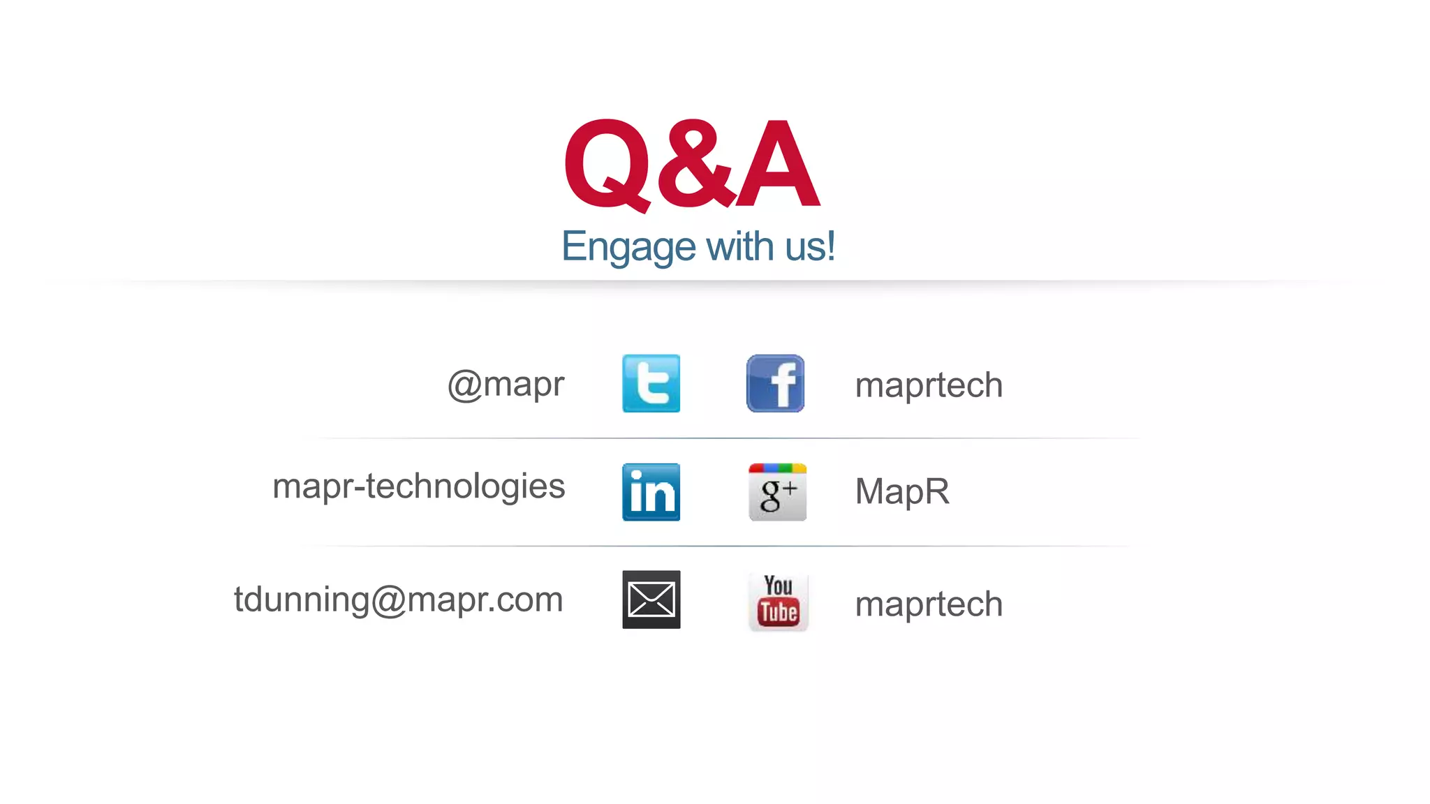 © 2014 MapR Technologies 46
Q&A
@mapr maprtech
tdunning@mapr.com
Engage with us!
MapR
maprtech
mapr-technologies
 